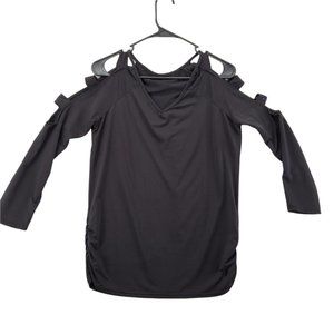 Unbranded Shirt Women's Slim Fit Cut-Out Long Sleeves Black Size Medium